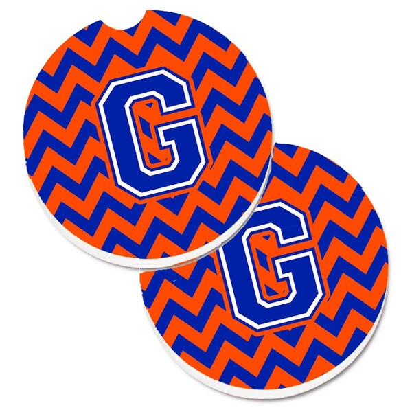 Carolines Treasures Letter G Chevron Orange and Blue Set of 2 Cup Holder Car Coaster CJ1044-GCARC - main